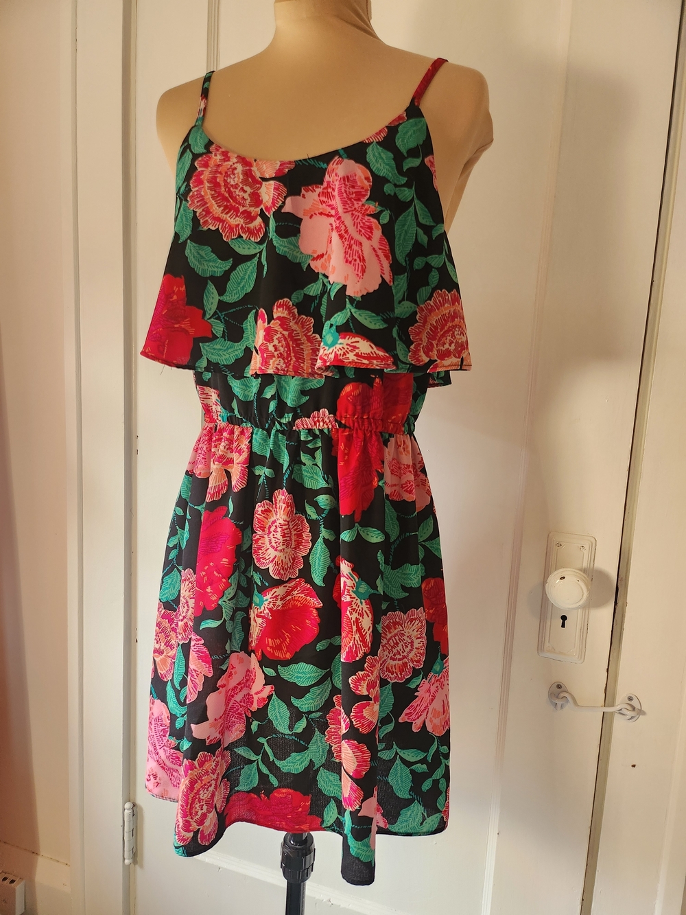Elle Black/Pink/Green Floral Mini Dress Sz S